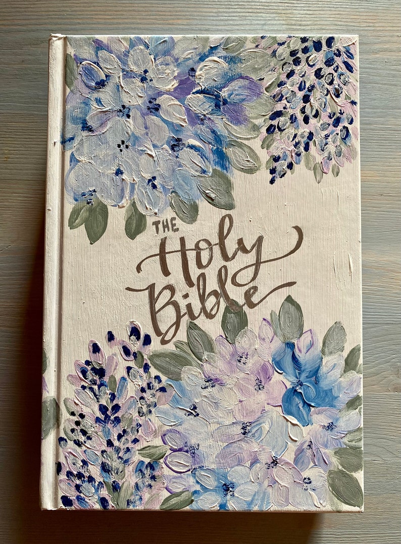 Blue Bible With Flowers Hydrangea Floral Hand Painted Bible - Etsy