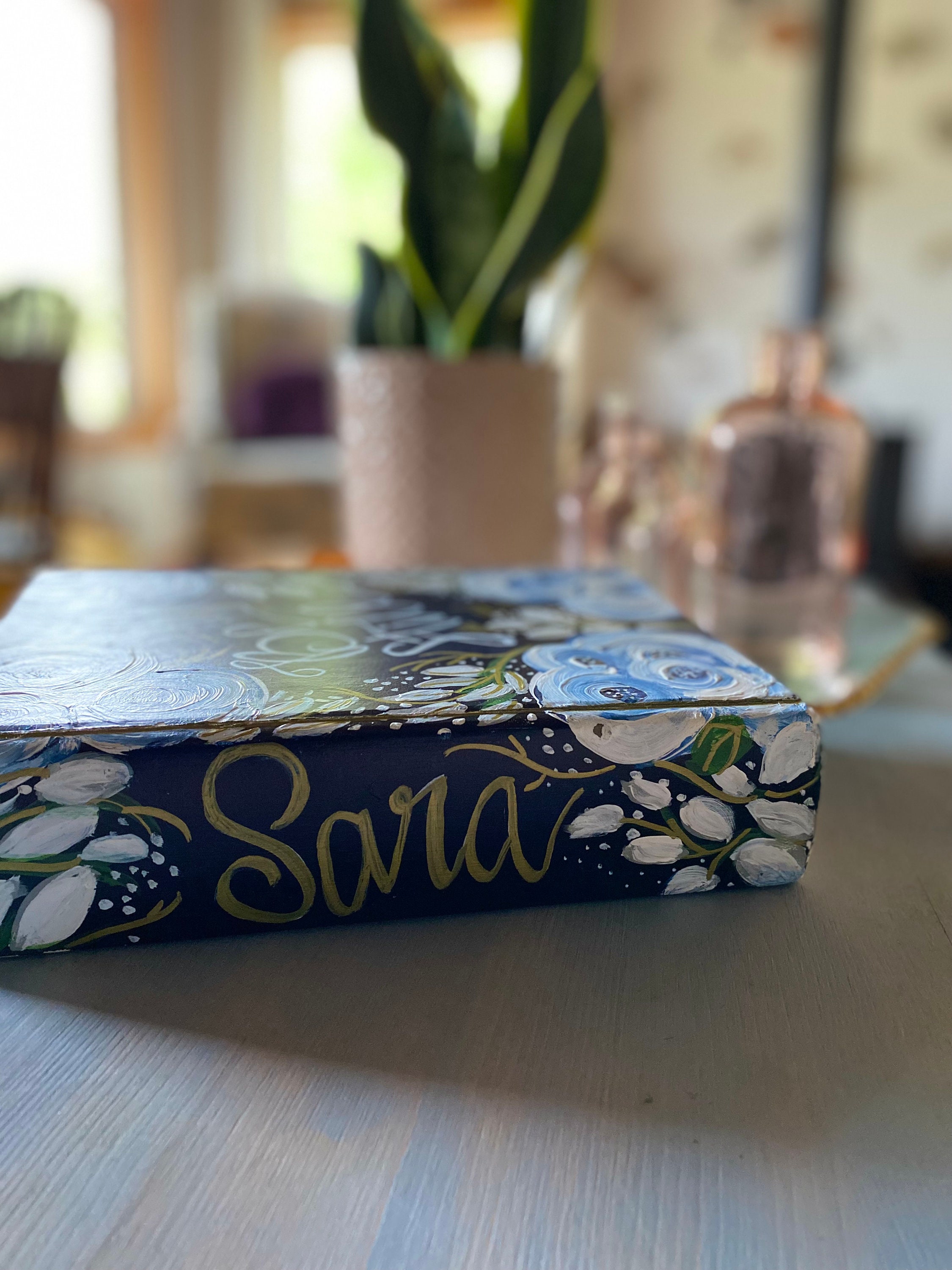 Blue Bible With Flowers Blue & White Floral Painted Bible - Etsy