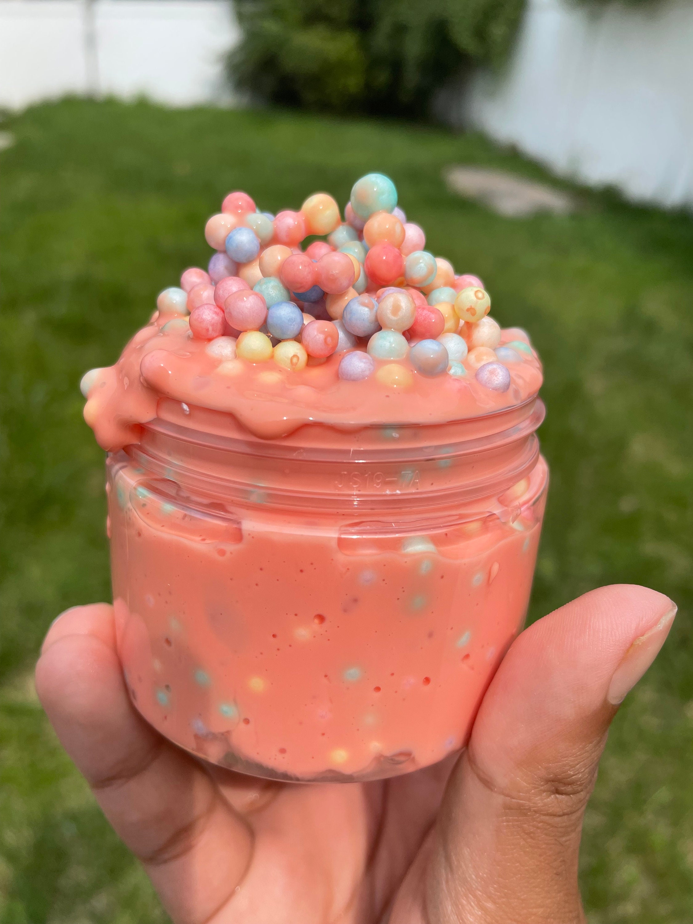 Strawberry Cheesecake Floam Slime Clear Based Slime W/ Foam Beads