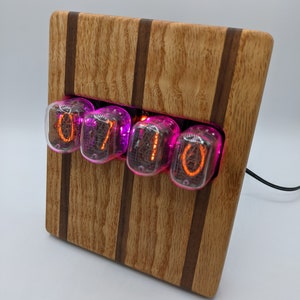 Nixie Clock Curly Red Oak and Black Walnut Case w/Black Walnut Back image 3