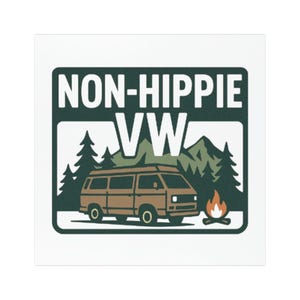 Brown Camper Van Car Magnet | Non-Hippie VW Vanagon Camping Decal with Mountains Trees Campfire | Gift for Van Life Enthusiasts, Outdoor