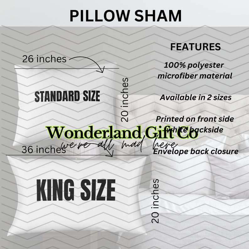 Pillow Sham Size Chart Standard King Size Printify Mockup Etsy