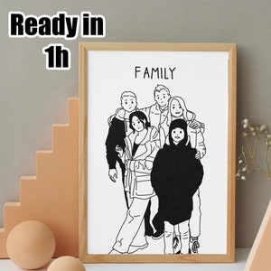 Ritratto di famiglia personalizzato, Linea artistica personalizzata, Regalo di anniversario, Regalo di Natale, Ritratto da foto, Ritratto di coppia, Disegno a mano personalizzato