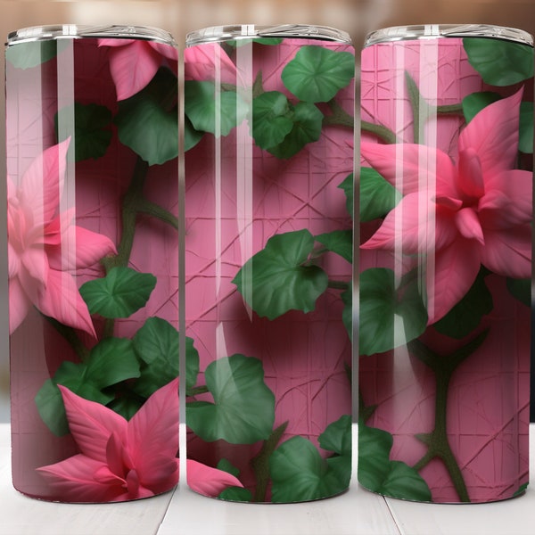 Pink Ivy Tumbler Wrap, Pink Sublimation Design, 20 oz Skinny Tumbler, Digital Download, Floral Tumbler PNG Sublimate, AKA, Sorority