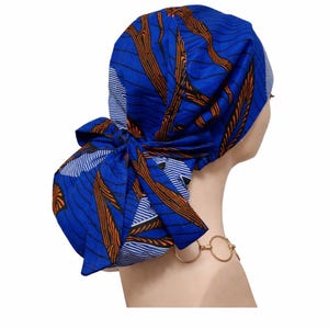 Satin-Lined African Print Ponytail Scrub Hat, Nurses Cap