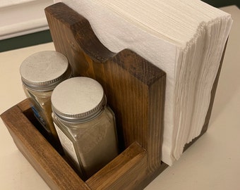 Handmade Wooden Napkin Salt & Pepper Holder Caddy