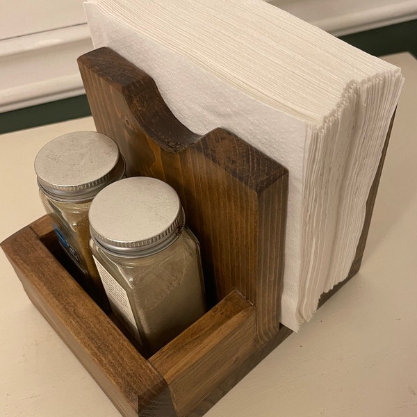 Handmade Wooden Napkin Salt & Pepper Holder Caddy