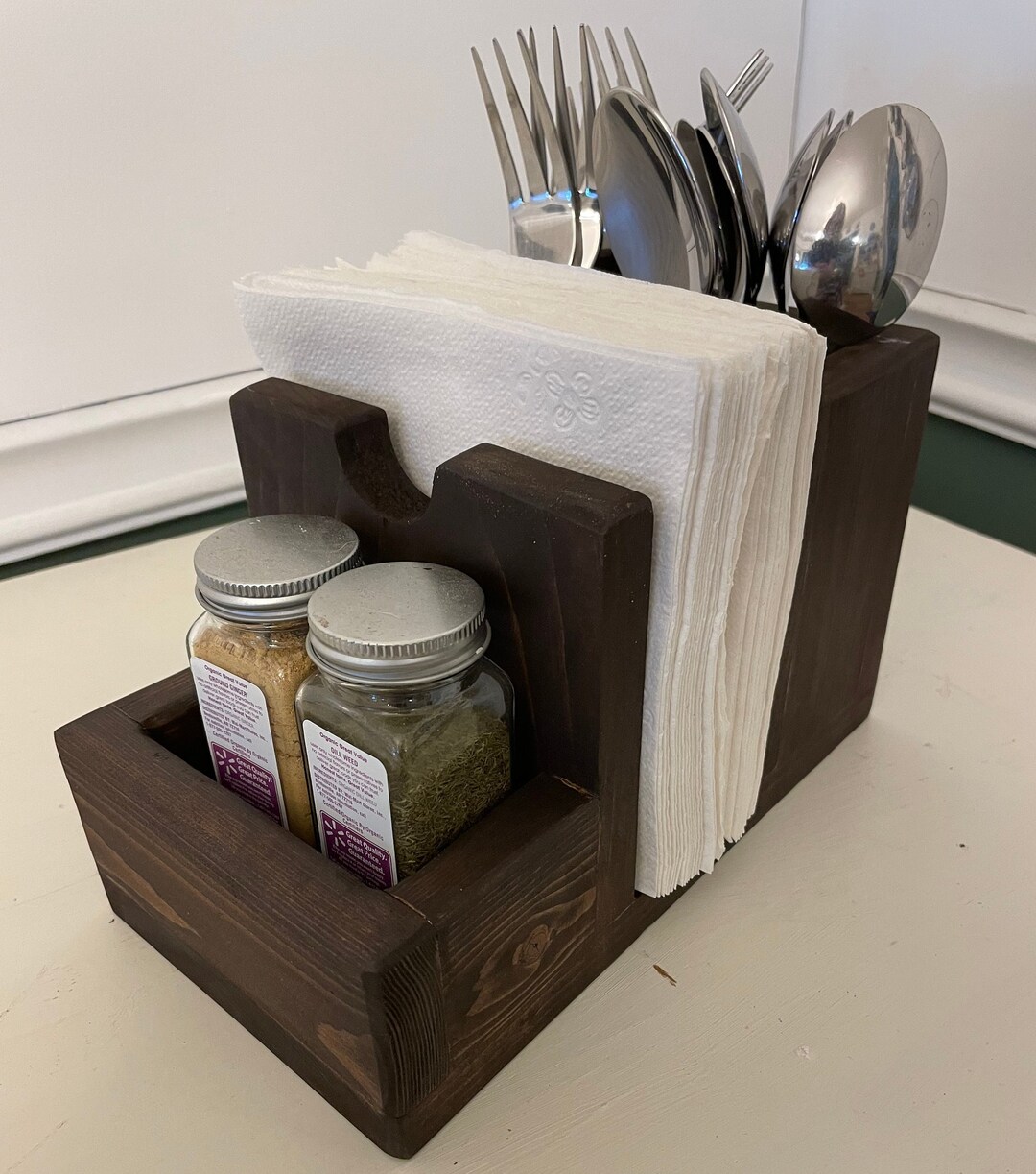 Handmade Wooden Flatware Caddy Napkin Holder Etsy