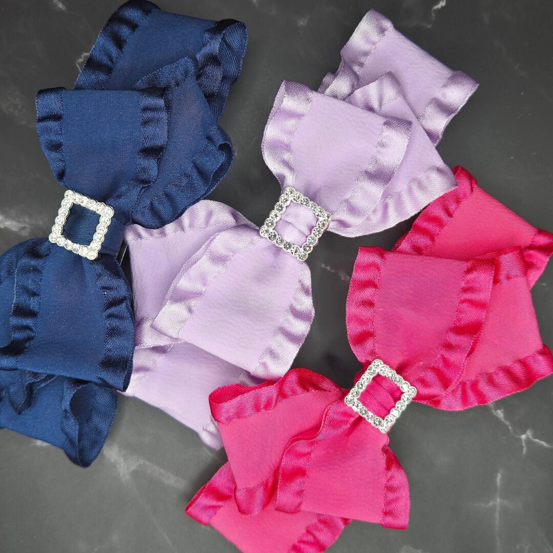 Double Ruffled Ribbon Handmade Double Ruffle Ribbon Square Buckle Hair Bow Barrette - Etsy