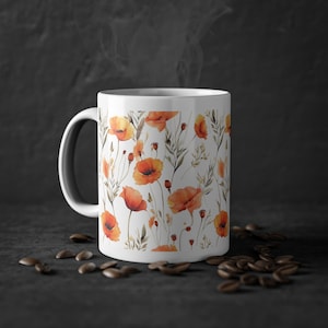 Poppy Mug Flower Coffee Cup Poppy Gift Flowers Cup - Icelandic Poppies Coffee Mug, Flowers Poppy Lover Gifts for Women for Men