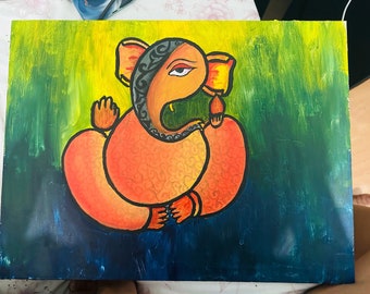 Acrylic canvas Ganesh painting