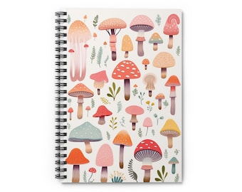Mushrooms- student notebook, cute spiral, journal, notebook lined, notebook school teacher, notebook student gift, birthday gift, nature