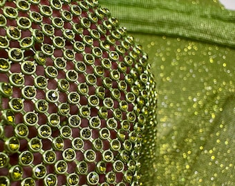 Olivine Crystal | Rhinestone Sheet with Olivine stones and green plated backing | Green Olivine Rhinestone Fabric