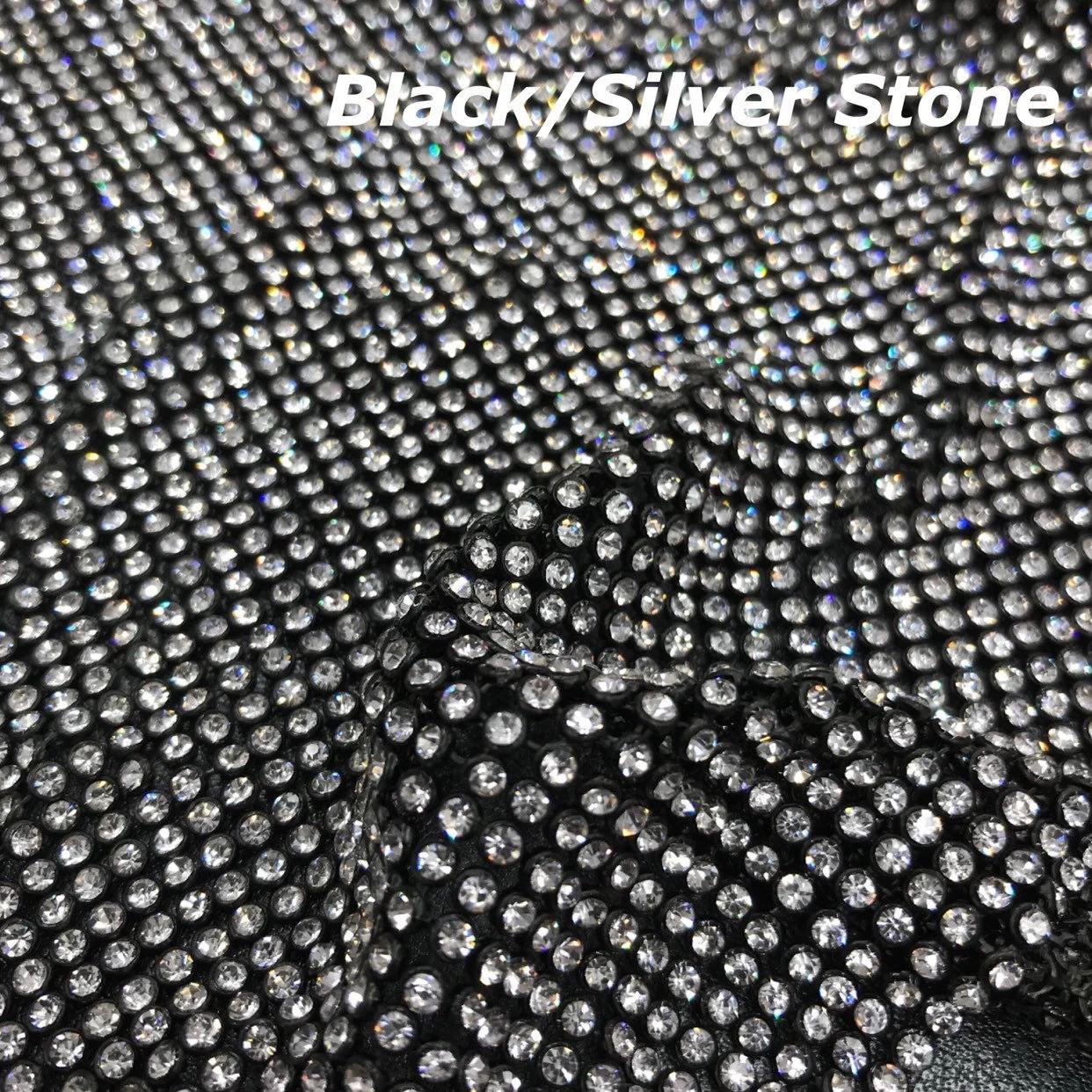 Rhinestone Aluminum Chainmail Fabric Panel, 4mm - Black and Crystal - Astraia Collection main image 1