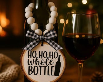 Christmas Wine Tag with Wood Slice & Bead Hanger