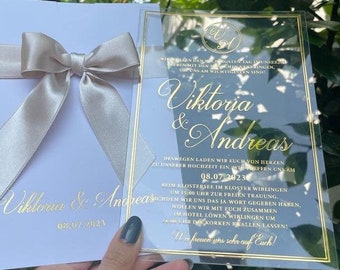 Ribbon Wedding Acrylic Invitation. Gold Foil Acrylic Invite