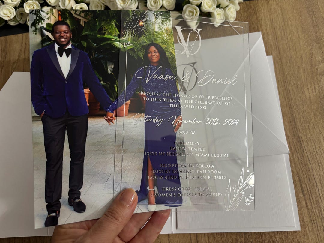 Custom Photo Wedding Invitation With Acrylic Pocket & White Canvas - Etsy