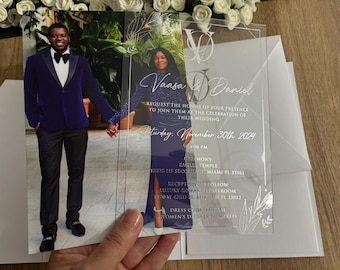 Custom Photo Wedding Invitation with Acrylic Pocket & White Canvas