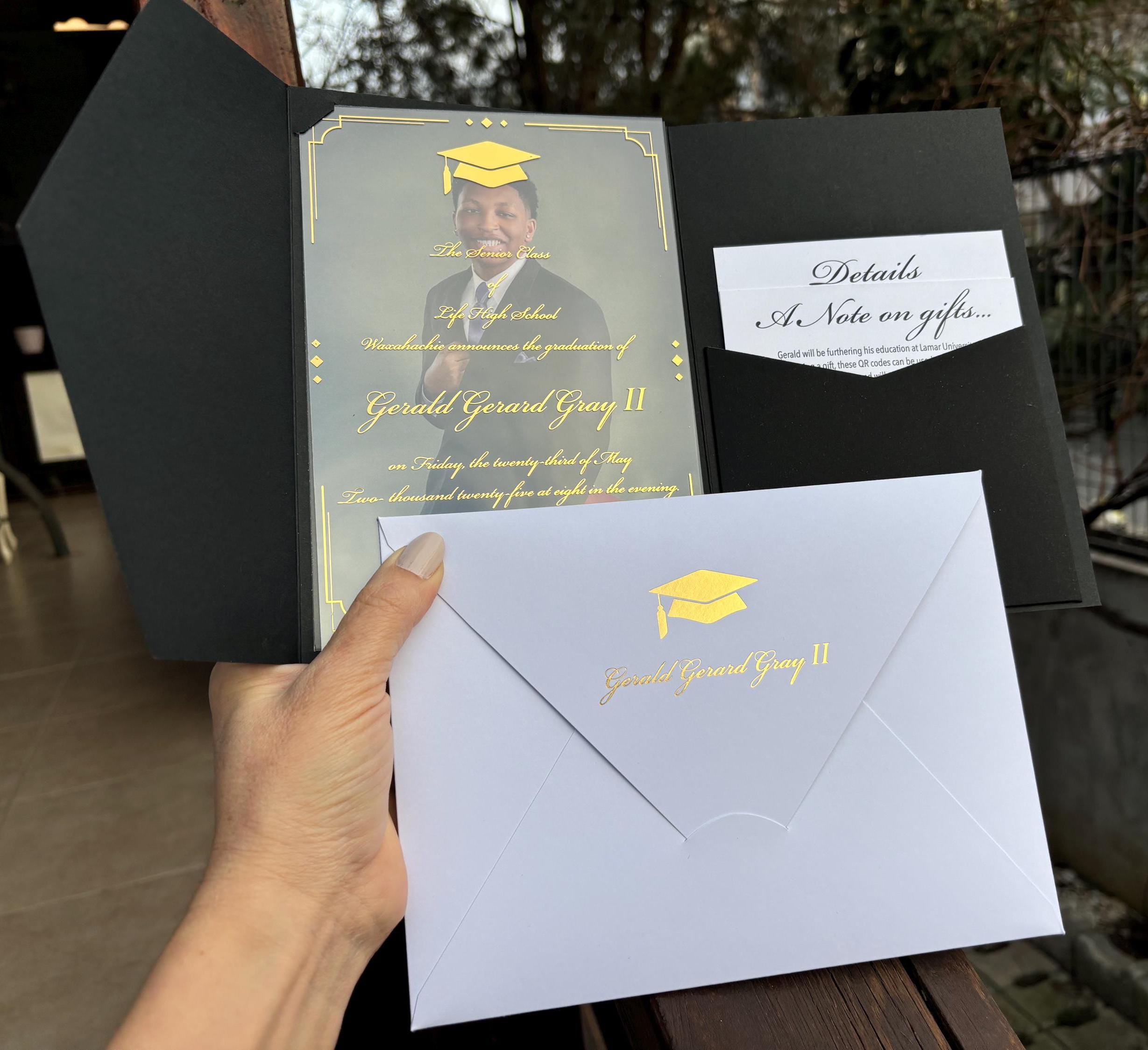 Personalized Acrylic Graduation Invite With Photo \u0026 Chic Black Pocket  Envelope - Etsy, image size:2458x2250