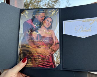 Customizable Acrylic Wedding Invitations with Photo & Envelopes