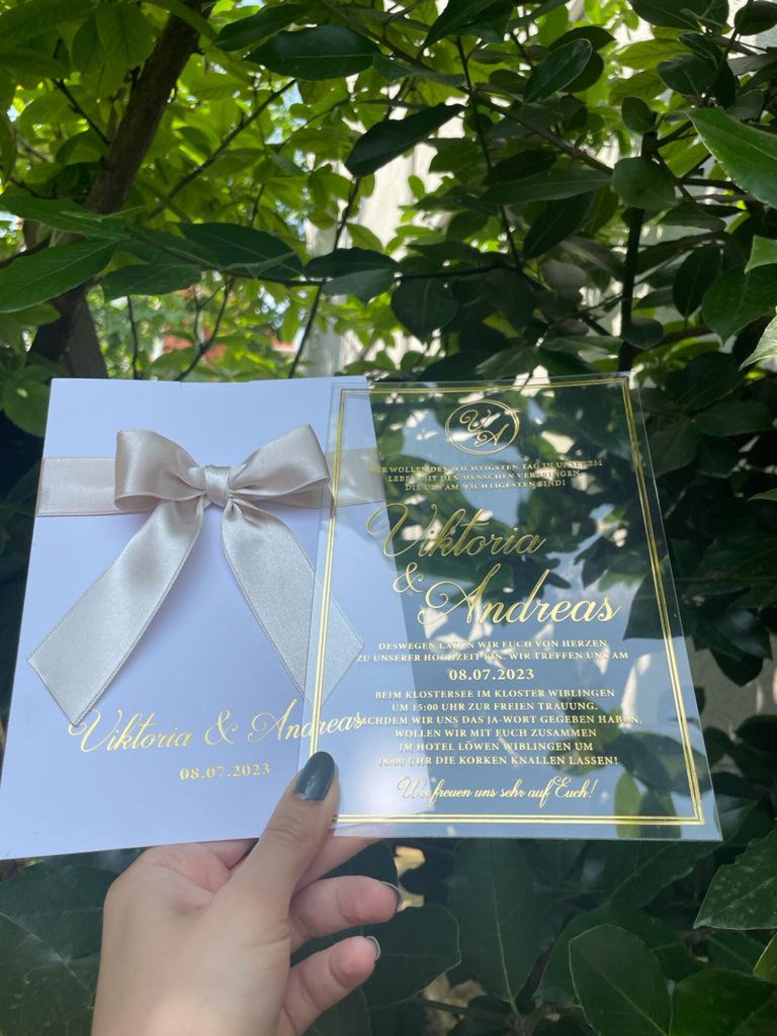 Ribbon Wrapped Acrylic Invitation. Gold Foil Acrylic Wedding Etsy