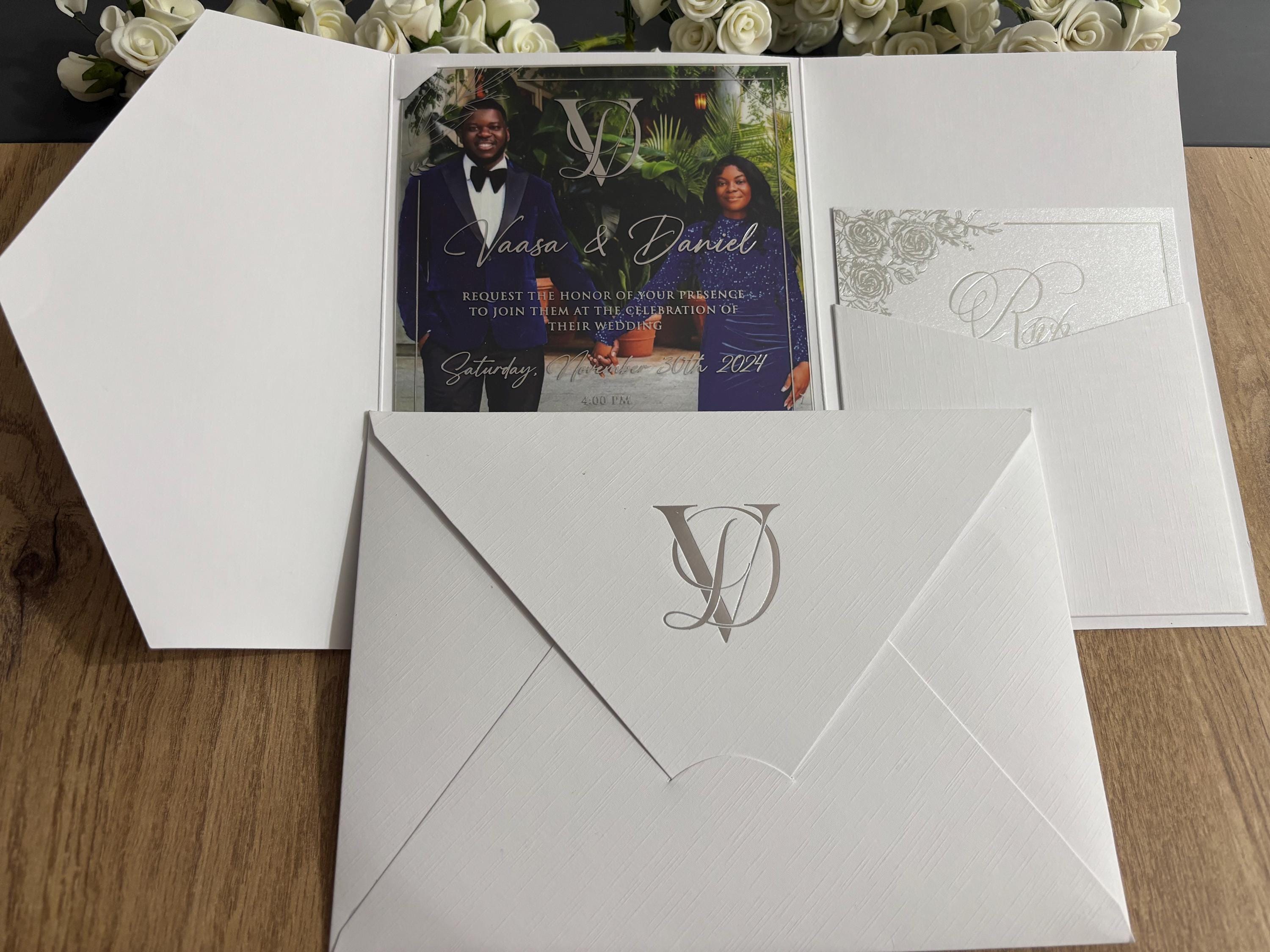 Custom Photo Wedding Invitation With Acrylic Pocket & White Canvas - Etsy