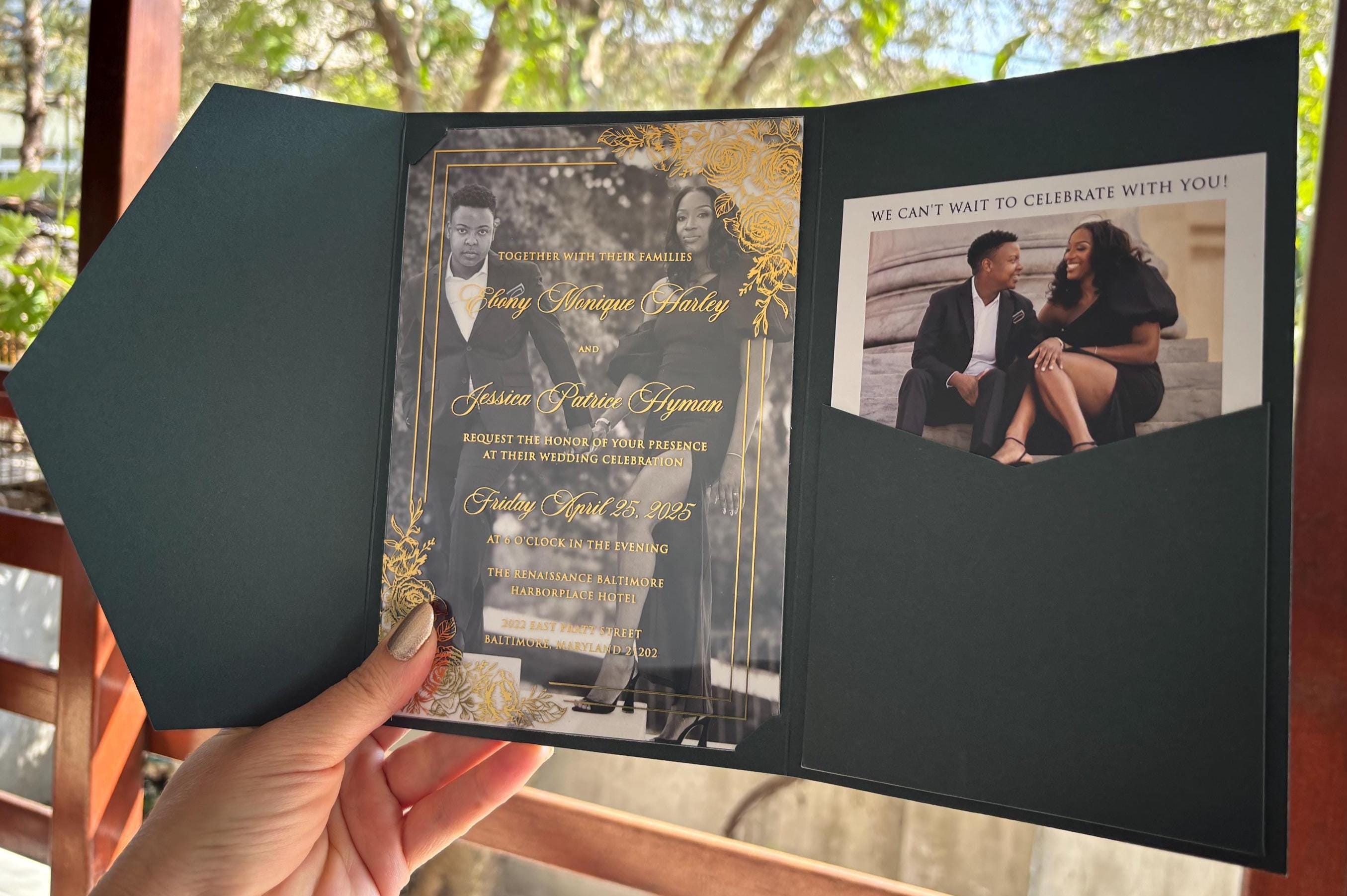 PHOTO WEDDING INVITATION, Acrylic Invitation Set With Green Foldable ...