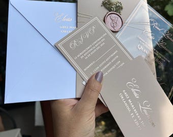 Rose Gold Foil Clear Acrylic Quinceañera Invitation Package with RSVP Cards & Envelopes