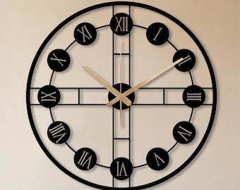 Large Black Metal Wall Clock – Modern Roman Numeral Design