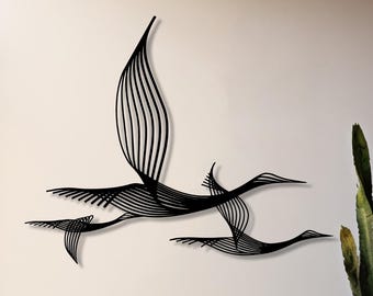Metal Crane Family Wall Art, Modern Bird Decor