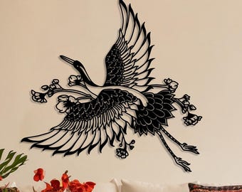 Metal Crane Birds Wall Art, Powder Coated Decor