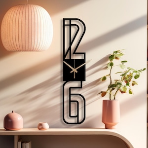 Grande horloge murale en métal noir, horloge silencieuse moderne du milieu du siècle