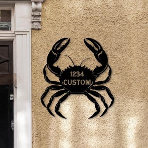 Letrero de metal con forma de cangrejo personalizado, decoración de pared de metal personalizada, regalo para amantes de los cangrejos, regalo náutico para casa de playa, letrero de dirección de metal con forma de cangrejo, decoración para piscina al aire libre