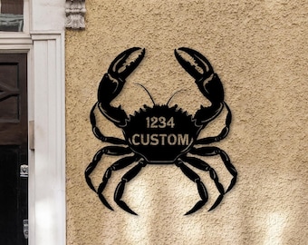 Custom Crab Metal Sign, Nautical Beach House Decor