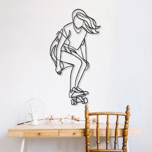 Skateboard Metal Wall Decor, Interior Decor, Metal Wall Sculpture, Minimalist Line Art, One Line Draw, Metal Wall Art, Skate Lover Gift
