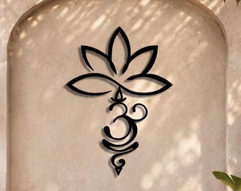 Lotus and Om Symbol Metal Wall Art, Spiritual Decor
