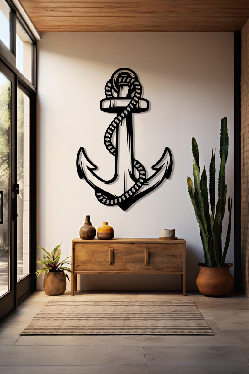 Metal Anchor Wall Decor, Nautical Rope Art, Coastal Home Decor - Etsy