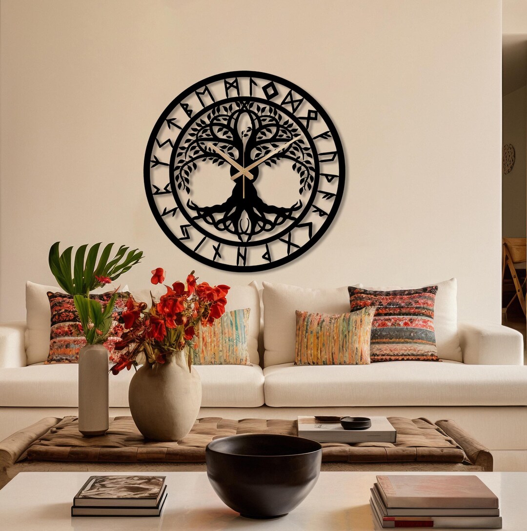 Nordic Vegvisir Metal Wall Clock, Rune Symbols, Farmhouse Decor - Etsy