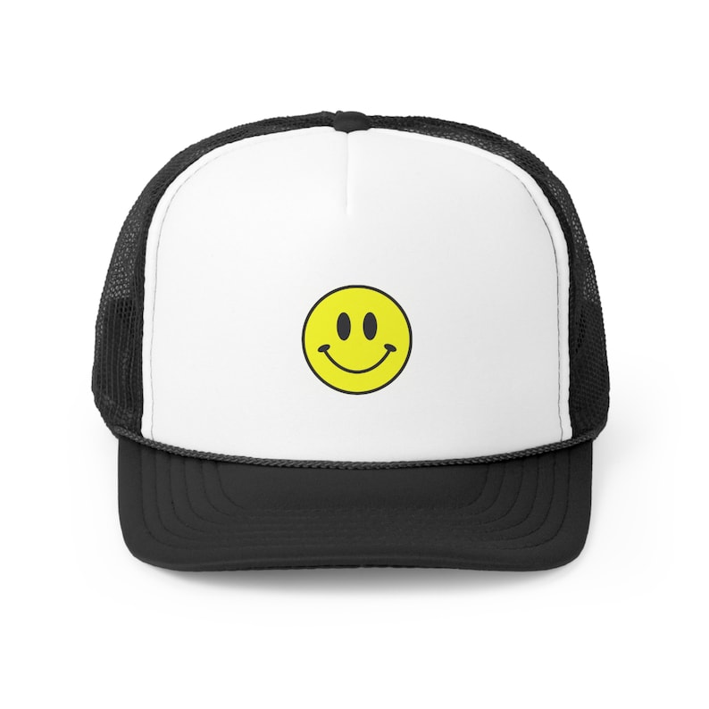 Smiley Face Trucker Caps, Minimalist Hat for Men and Women, Available in Multiple Colors Black