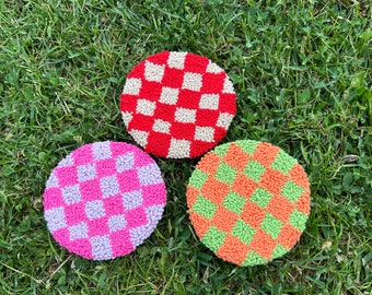 Punch Needle Coaster, Punch Coaster, Checkered Coaster