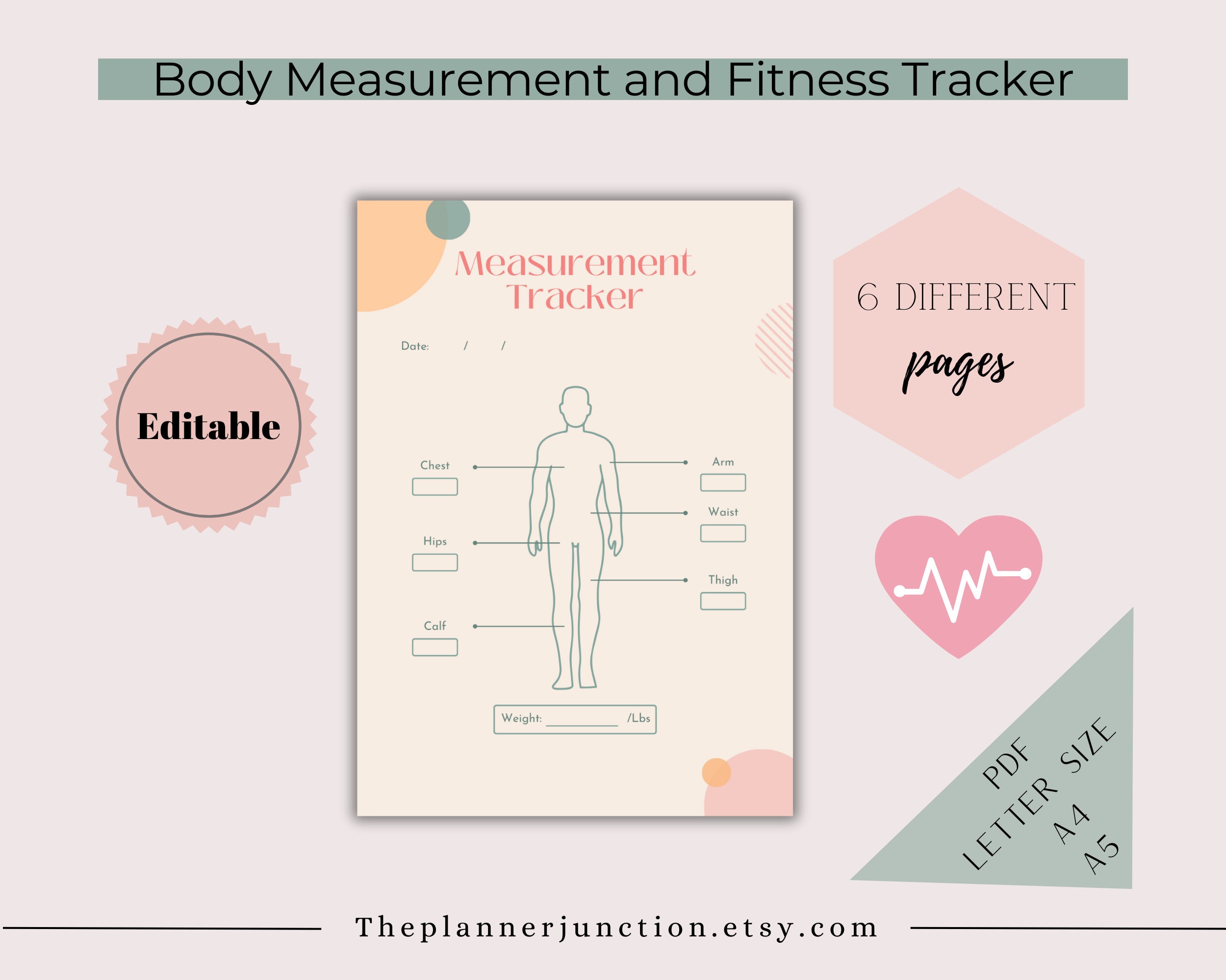 Body Measurement Tracker Printable: Fitness Planner (digital Download ...