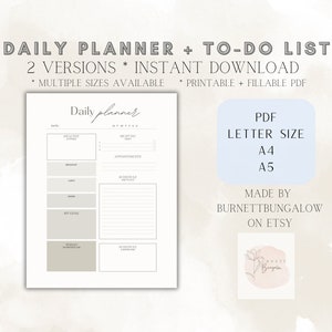 Printable Daily Planner Pages I To Do List | Printable Productivity Day Planner for Work | ADHD Planner Printable | Template| Organize