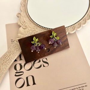 Purple Grape with leaf Earrings, Cute Fruit Earrings, Summer Earrings, Gift for her
