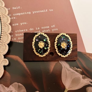 Vintage Enamel Gold Plated Stud Earrings, Minimalist Earrings, Fashion Earrings, Birthday Gift, Gift for Her