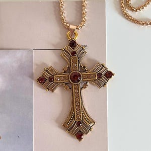 Cross Pendant Long Chain Necklace 28”, Gothic Cross Pendant Necklace