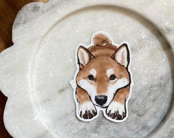 Autocollant imperméable en vinyle réaliste complexe Shiba Inu Art mignon 2 x 3 po