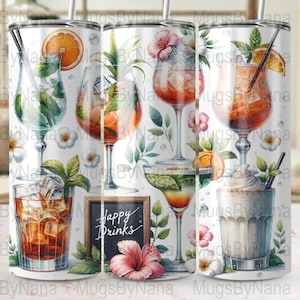 Cócteles tropicales Envoltura de vaso digital/Impresión de arte, Decoración de pared de bebidas de verano, Ilustración de bebidas coloridas, Cartel de bebidas felices, Decoración de bar