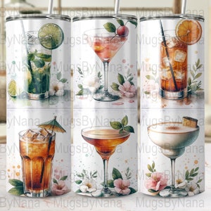 Aquarell Cocktail Tumbler Wrap / Art, 6 Cocktails in One Art, digitaler Download Bar Decor, Mixology Kunstwerk, Modern, Instant PNG Download