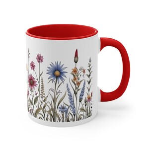 Wildflower Coffee Mug with Red Accentts, 11oz