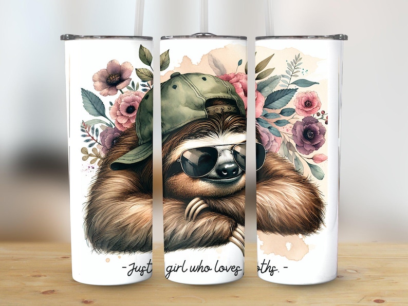 Cute Sloth Art Digital PNG Art With Flowers and Sunglasses, Just a Girl ...